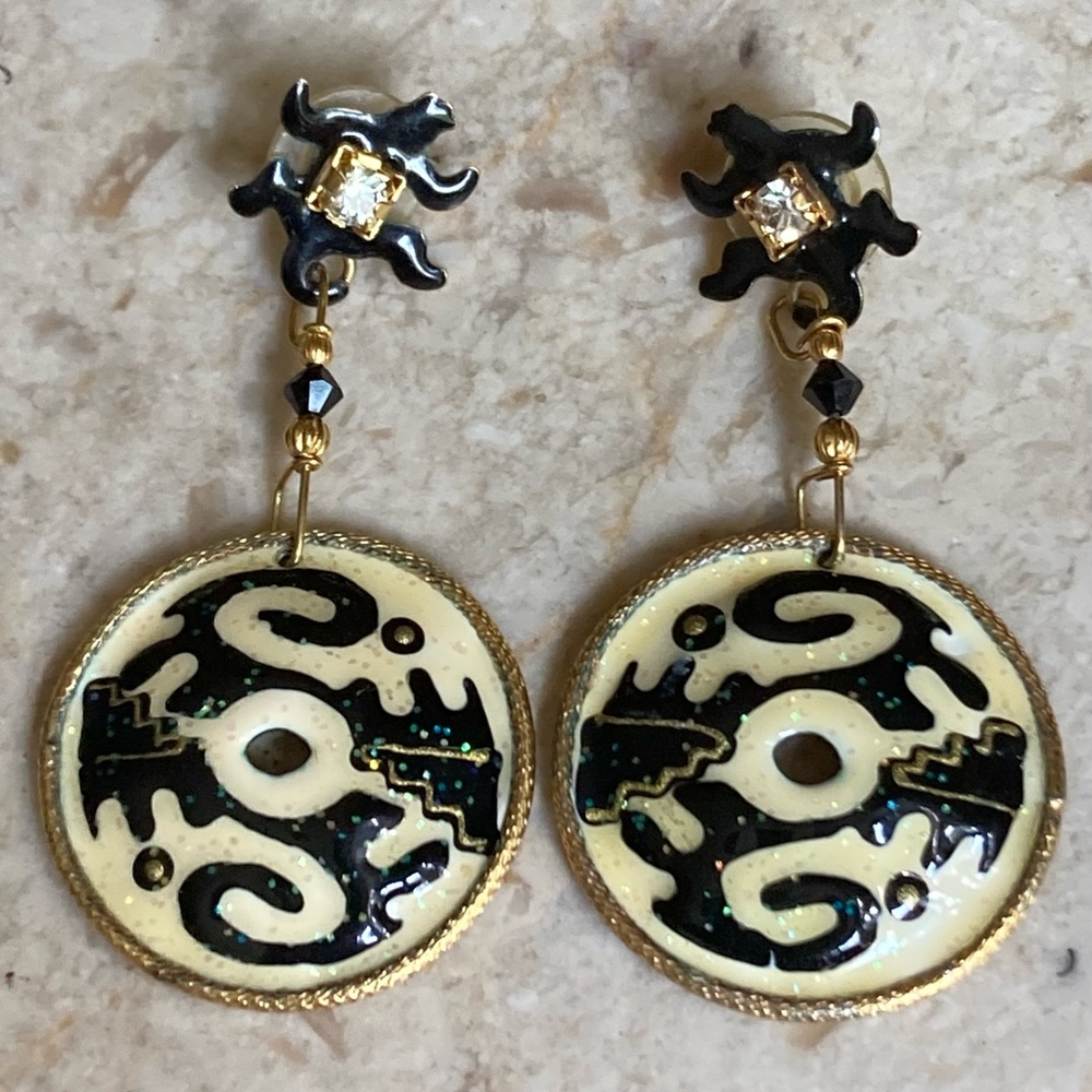 Lunch At The Ritz Azsnacka Aztec Dangling Earrings